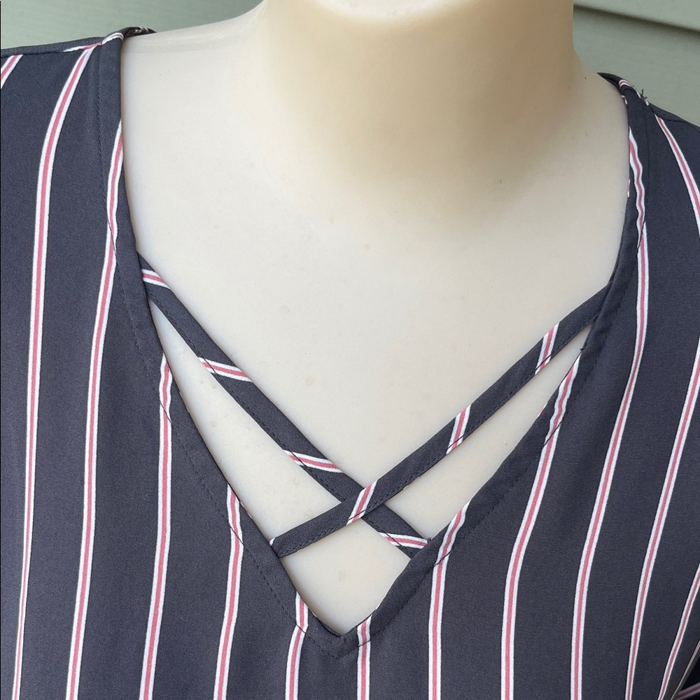 Like new Maurices gray and Pink Striped Blouse - Picture 3 of 11